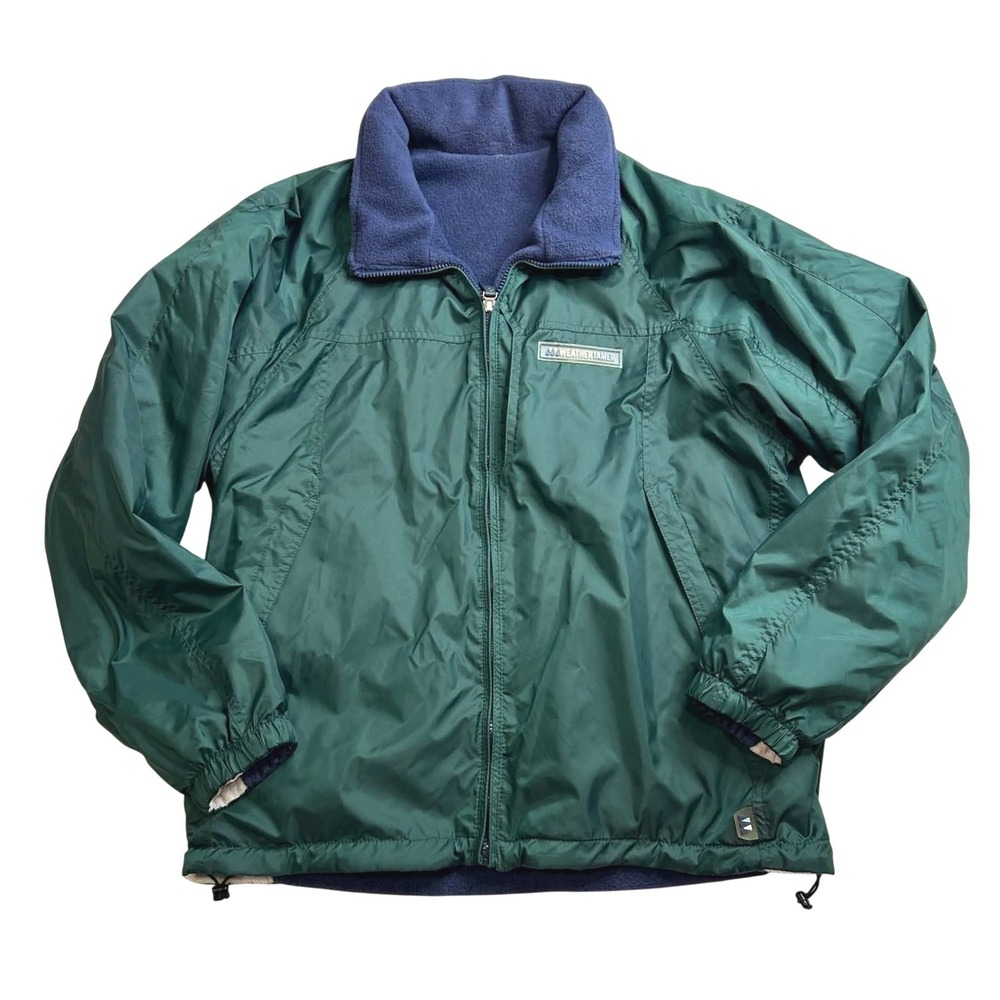 Weather Tamer Reversible Jacket Green Nylon Navy Fleece Mens Medium 124179-SR